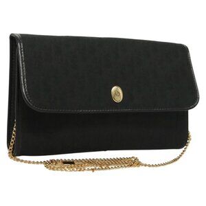 Authentic Christian Dior Trotter Canvas Chain Shoulder Bag Black Gold
